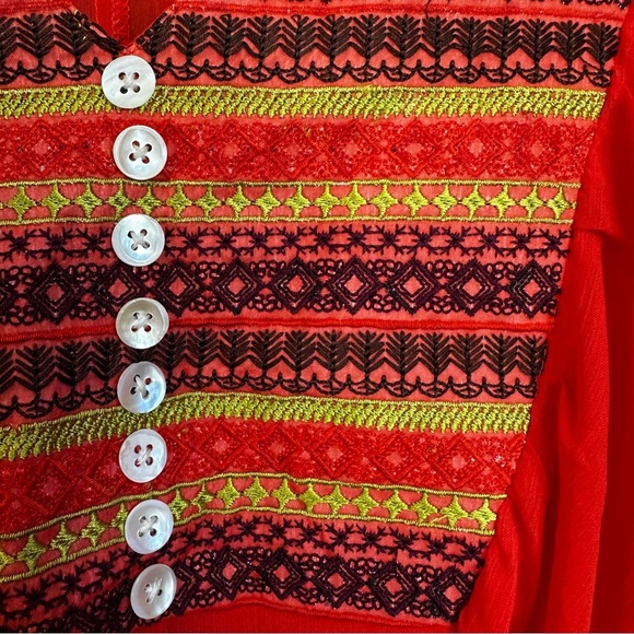 Love, Fire Orange Sheer Embroidered Caftan M - Picture 9 of 11